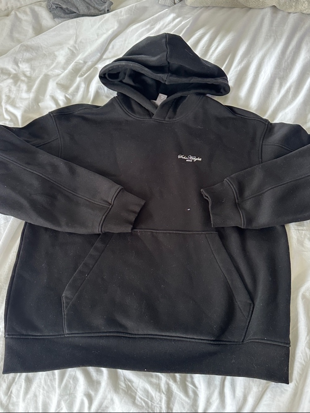 H&M Black Pullover Hoodie with Subtle Chest Script
